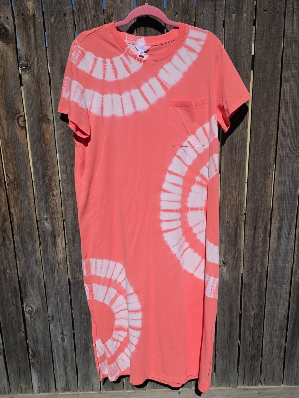Time and Tru Coral Pink and White‎ Tie-Dye Tee Maxi 100% Cotton Dress XL